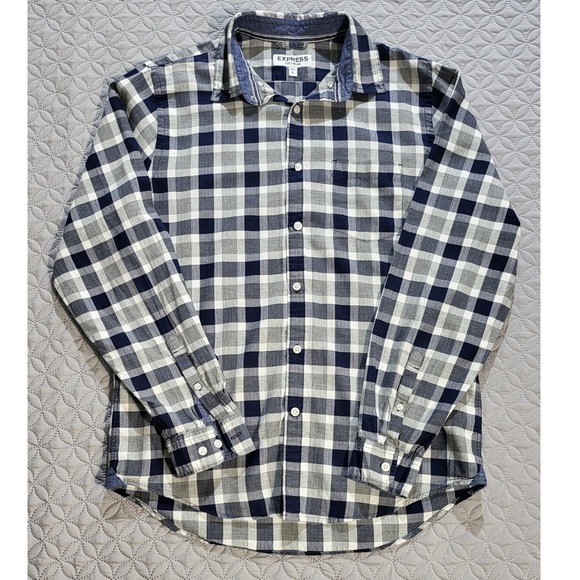 Express Plaid Shirt Long Sleeve Button Down Checkered Mens Size M - Picture 3 of 8